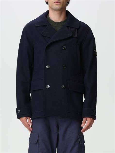 cappotto stone island lana blu navy legno